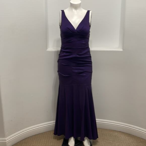 XSCAPE Ny Joanna Chen Ruched Mermaid Taffeta Gown Purple Sleeveless Size 14 - Picture 11 of 13